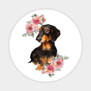 Cute Black Dachshund Puppy Dog Watercolor Art Magnet